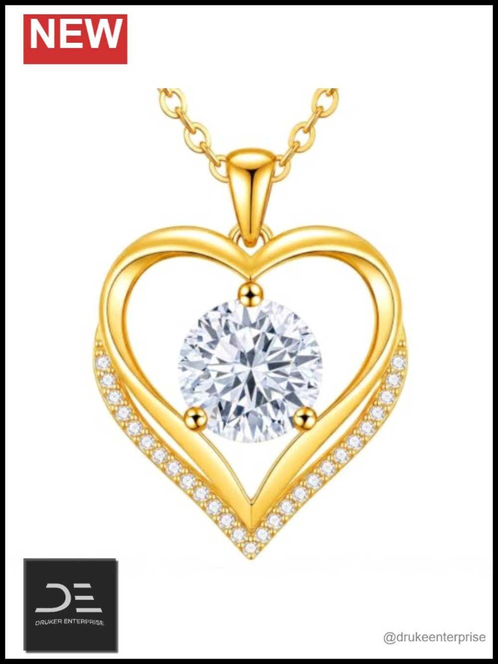 18K Gold Plated Open Heart Birthstone Pendant Necklace April Diamond Gift for